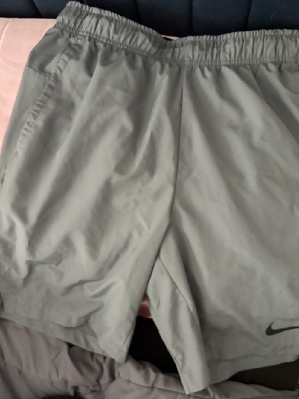 Nike Men's/ youth  Athletic Shorts - Gray with Black Swoosh length 19 in with 33